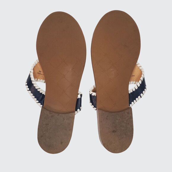 EUC Jack Rogers Alana Tassel Thong Sandal Navy White Leather Women's Size 8.5M - Picture 5 of 10